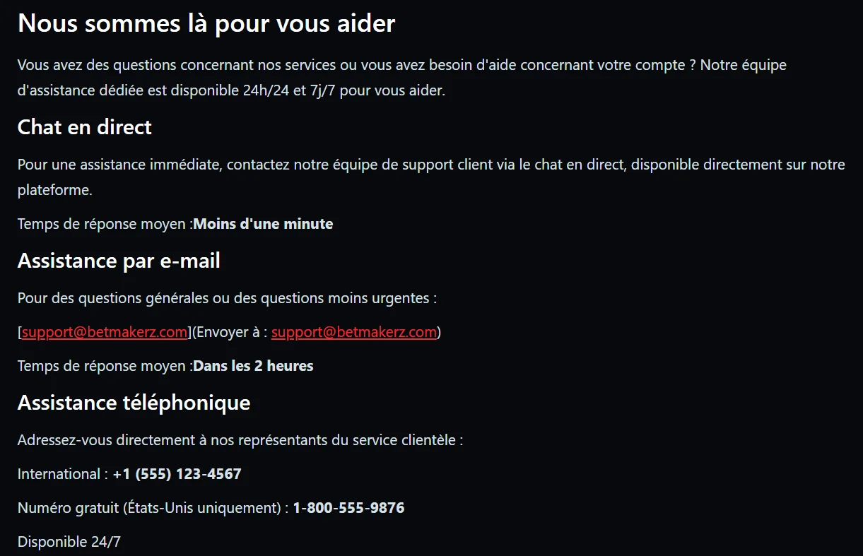Casino Betmakerz support client